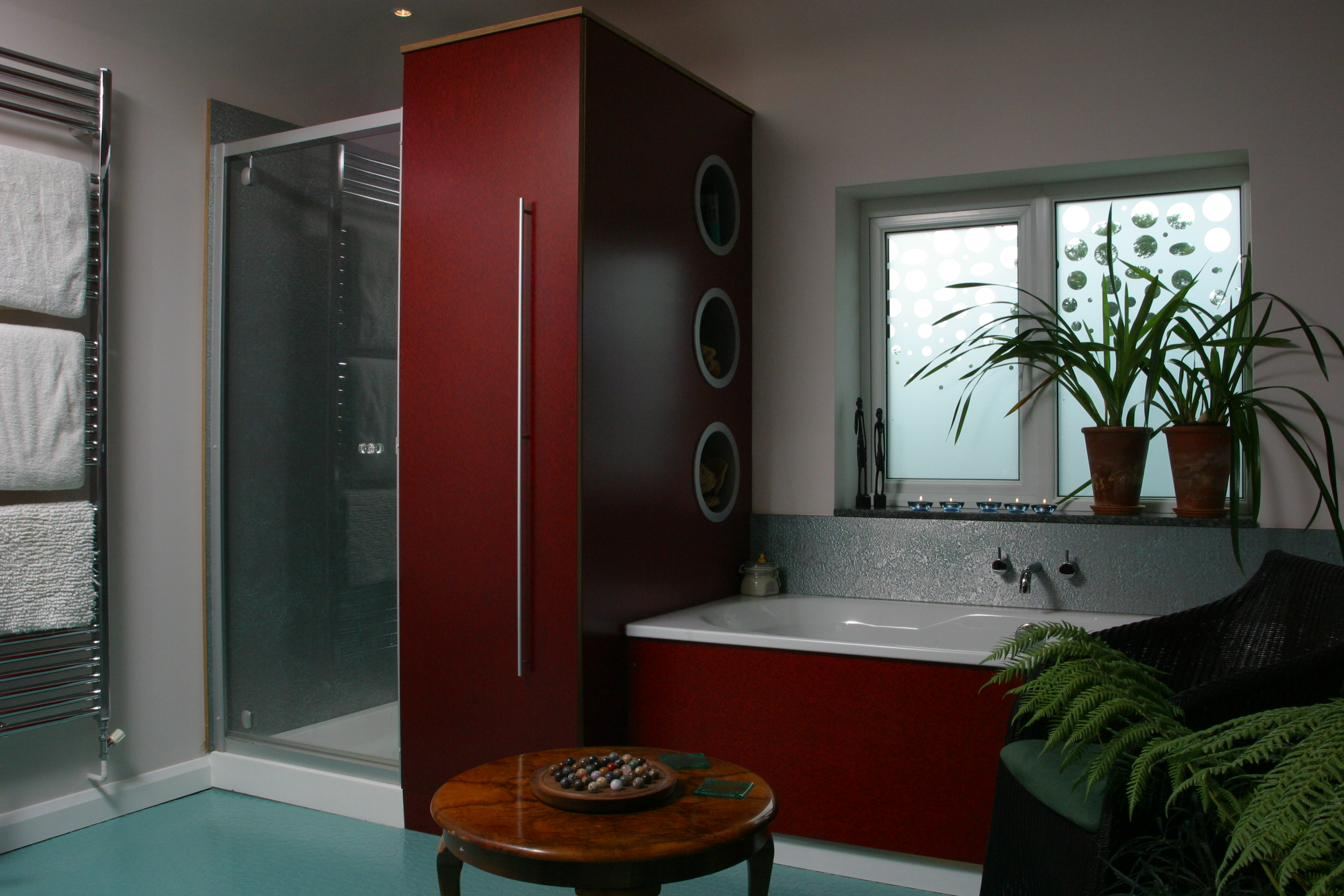 Custom bathroom suite with veneer and laminate panels